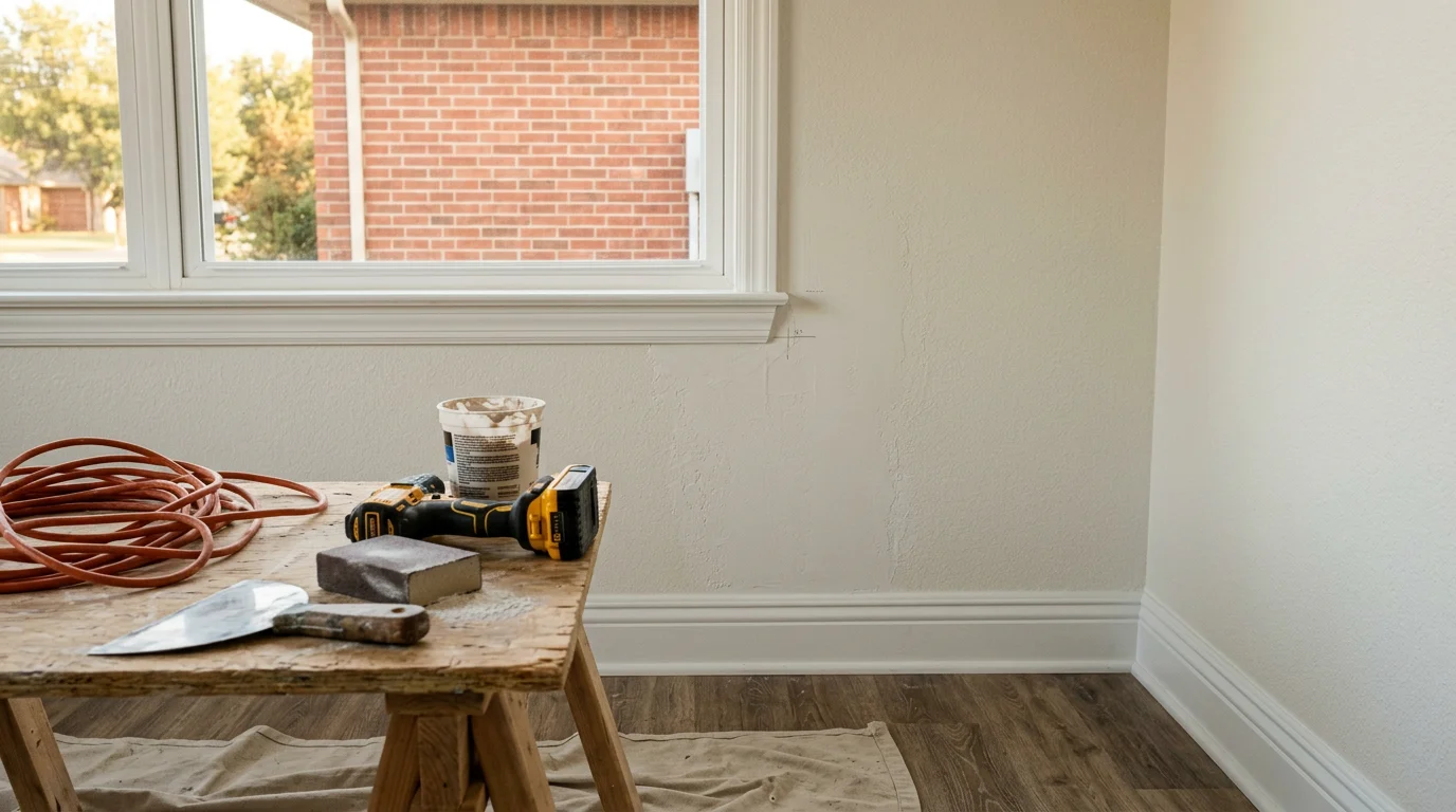 Handyman repairing drywall inside a home in Norman, Oklahoma