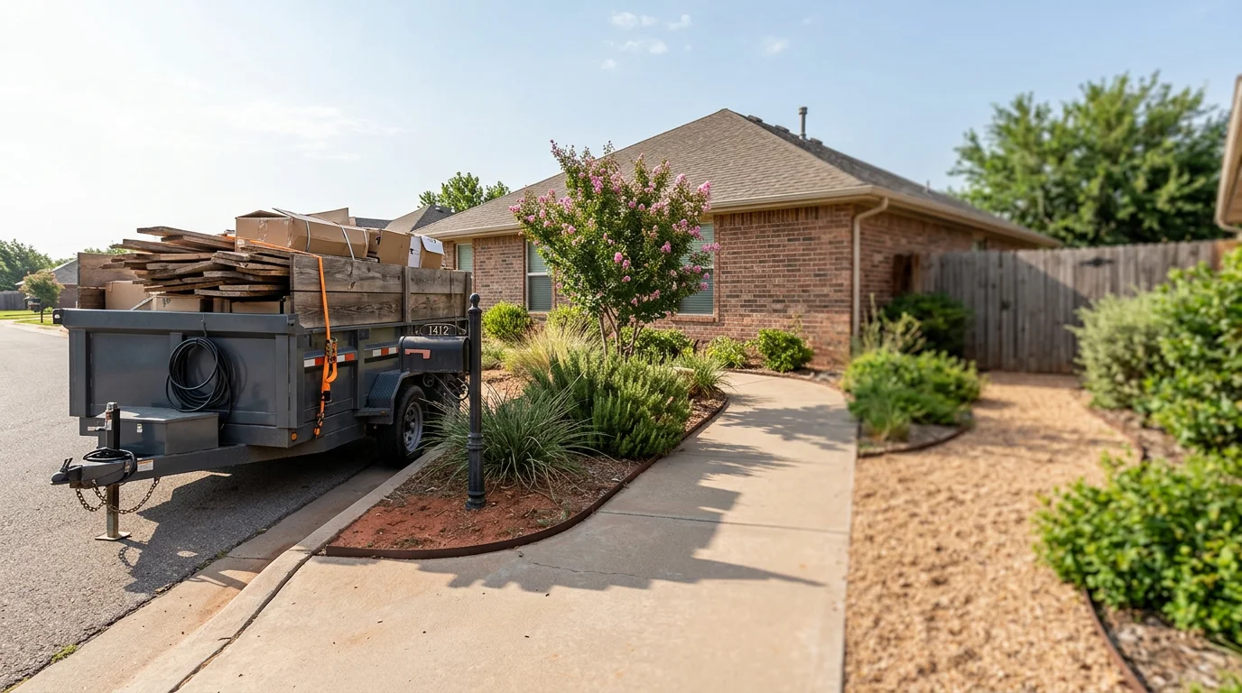 Junk removal team loading debris into a truck in Norman, Oklahoma