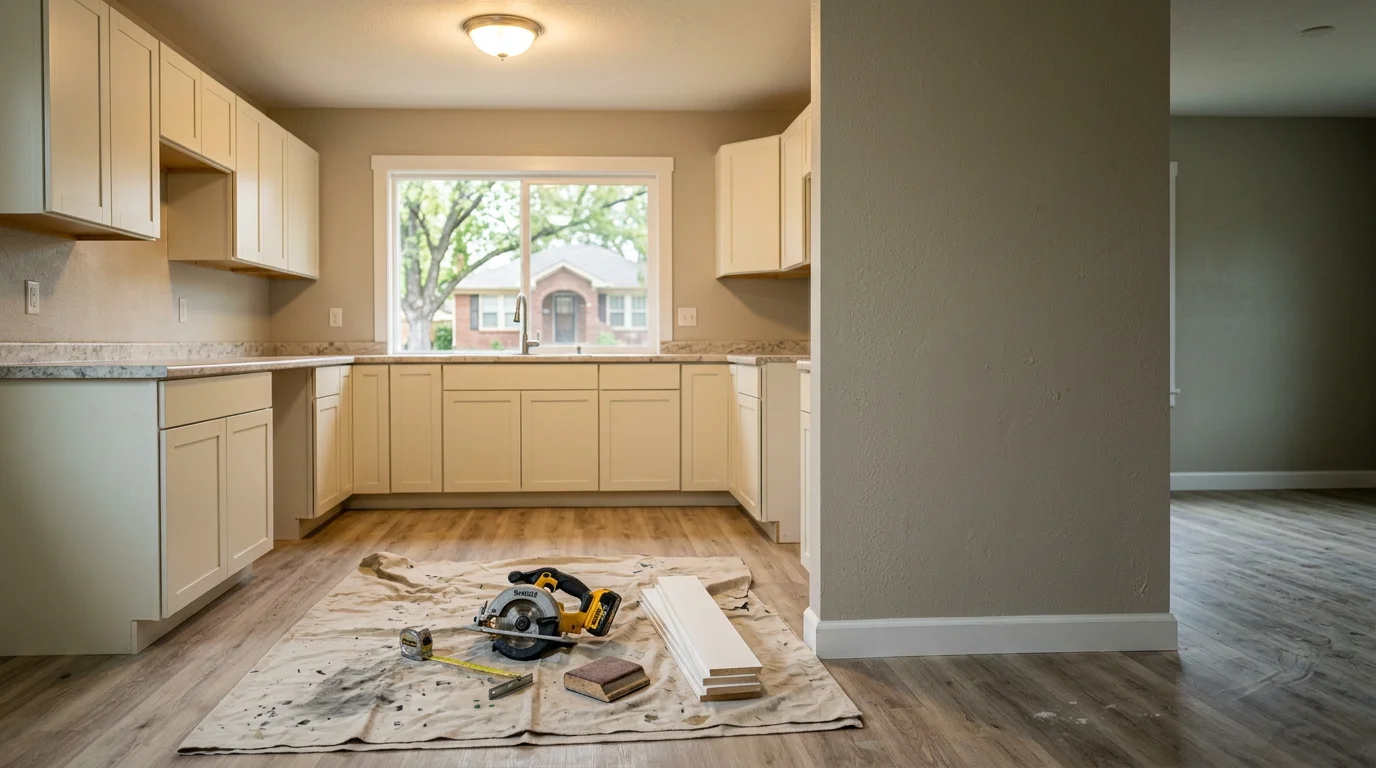 Remodeled kitchen with new cabinets and countertops in a Norman, Oklahoma home